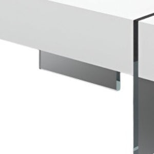 HomeRoots 47" White Square Sled Coffee Table with Clear Glass Base - Versatile, Modern Design for Any Space 554283