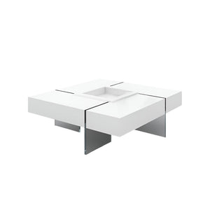 HomeRoots 47" White Square Sled Coffee Table with Clear Glass Base - Versatile, Modern Design for Any Space 554283