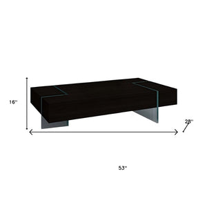 HomeRoots 53" Sleek Black and Glass Sled Coffee Table – Modern Design for Stylish Living Spaces & Versatile Use 554285