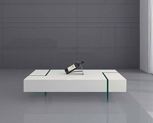 HomeRoots 53" Sleek White and Clear Glass Sled Coffee Table - Modern Design for Living Room & Office Décor 554286
