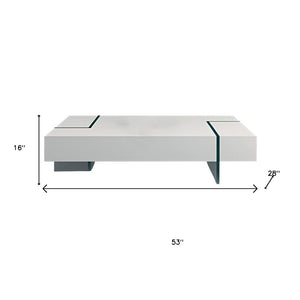 HomeRoots 53" Sleek White and Clear Glass Sled Coffee Table - Modern Design for Living Room & Office Décor 554286