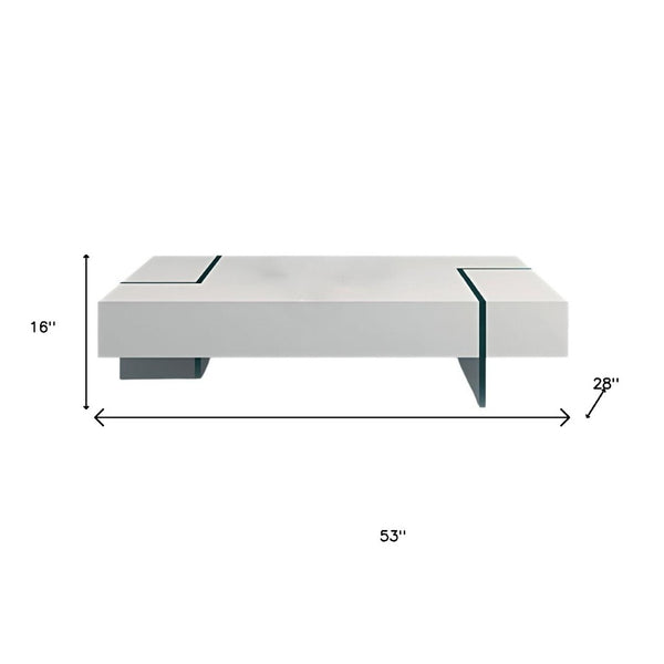 HomeRoots 53" Sleek White and Clear Glass Sled Coffee Table - Modern Design for Living Room & Office Décor 554286