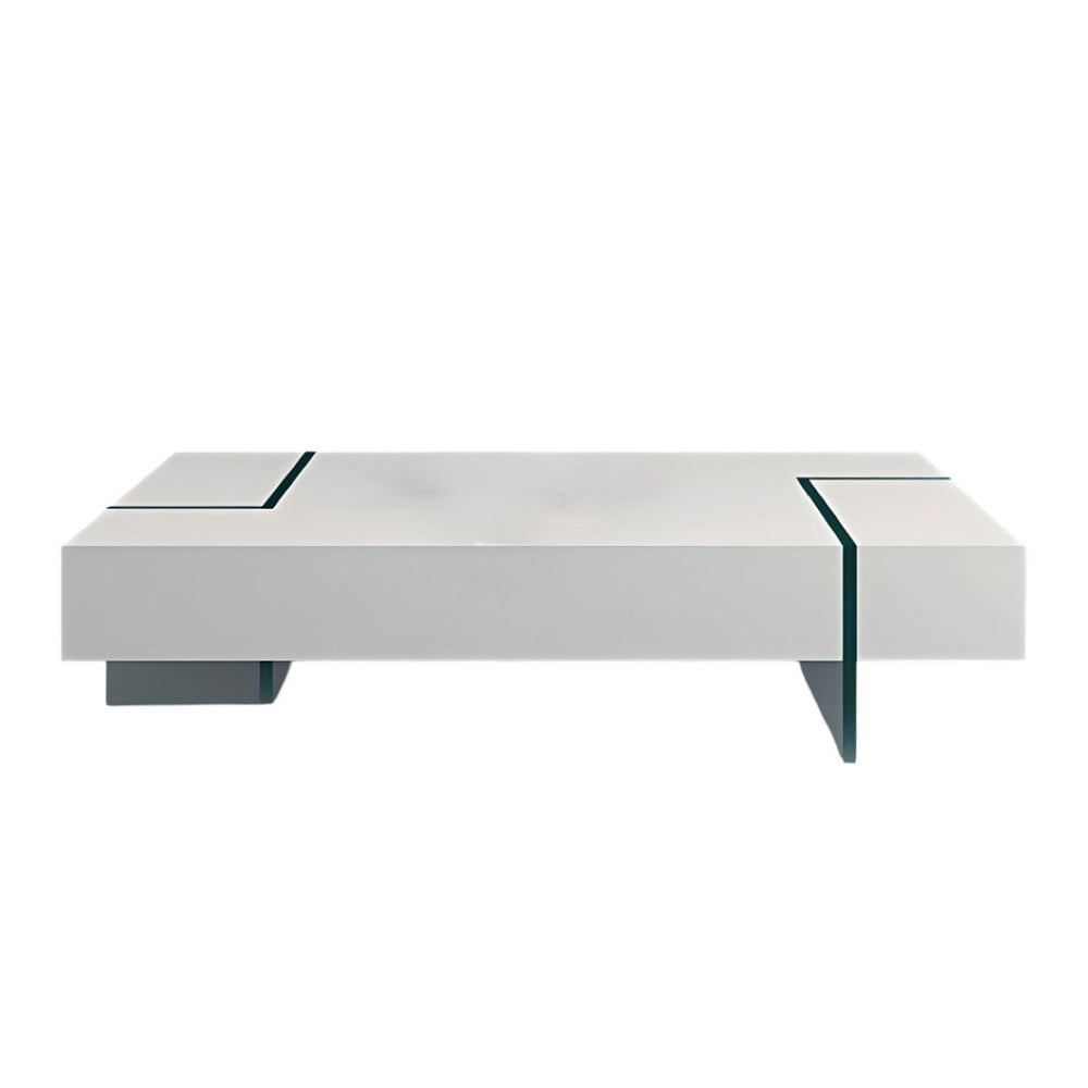 HomeRoots 53" Sleek White and Clear Glass Sled Coffee Table - Modern Design for Living Room & Office Décor 554286