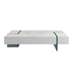 HomeRoots 53" Sleek White and Clear Glass Sled Coffee Table - Modern Design for Living Room & Office Décor 554286