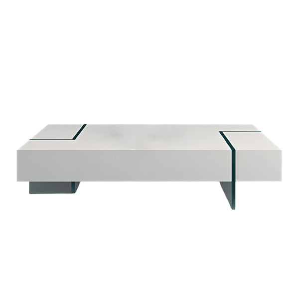 HomeRoots 53" Sleek White and Clear Glass Sled Coffee Table - Modern Design for Living Room & Office Décor 554286