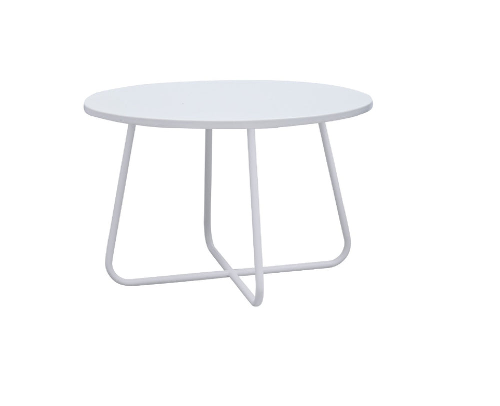 HomeRoots 28" Round White Wood and Metal Coffee Table with Cross Legs - Modern Design for Any Space 554287