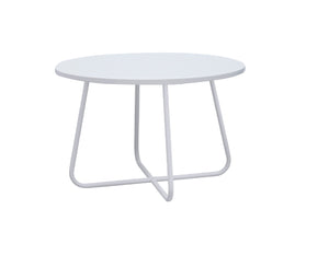 HomeRoots 28" Round White Wood and Metal Coffee Table with Cross Legs - Modern Design for Any Space 554287