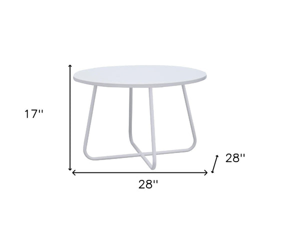 HomeRoots 28" Round White Wood and Metal Coffee Table with Cross Legs - Modern Design for Any Space 554287
