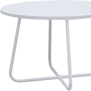 HomeRoots 28" Round White Wood and Metal Coffee Table with Cross Legs - Modern Design for Any Space 554287