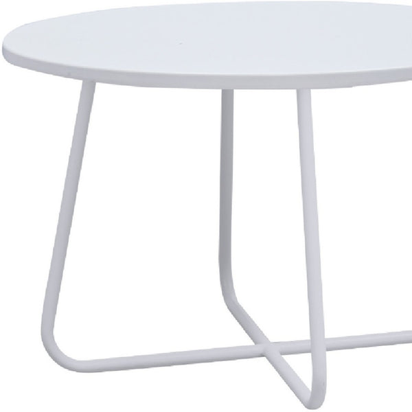 HomeRoots 28" Round White Wood and Metal Coffee Table with Cross Legs - Modern Design for Any Space 554287