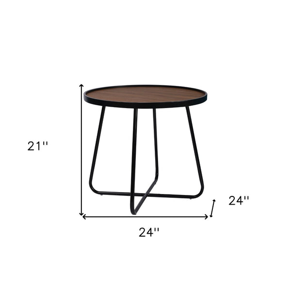 HomeRoots 24" Sleek Black Round Coffee Table with Cross Legs - Modern Industrial Design for Any Space 554288