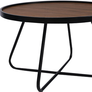 Homeroots 28" Stylish Brown And Black Round Coffee Table With Unique Cross Legs - Perfect For Modern Decor   554289