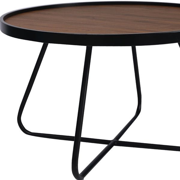 Homeroots 28" Stylish Brown And Black Round Coffee Table With Unique Cross Legs - Perfect For Modern Decor   554289