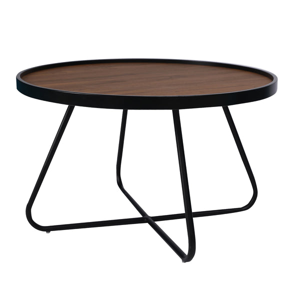 Homeroots 28" Stylish Brown And Black Round Coffee Table With Unique Cross Legs - Perfect For Modern Decor   554289