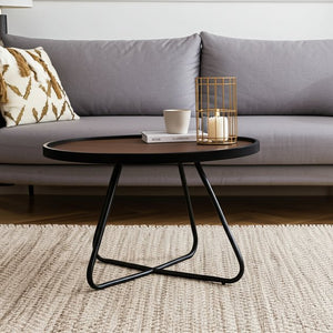 Homeroots 28" Stylish Brown And Black Round Coffee Table With Unique Cross Legs - Perfect For Modern Decor   554289