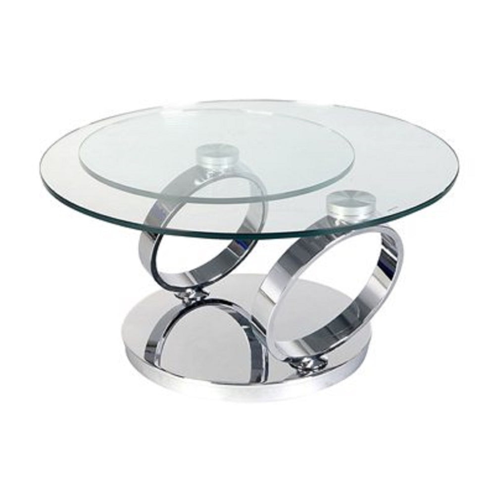 HomeRoots 32" Clear Glass Coffee Table with Silver Metal Base - Modern Round Design for Versatile Spaces 554290