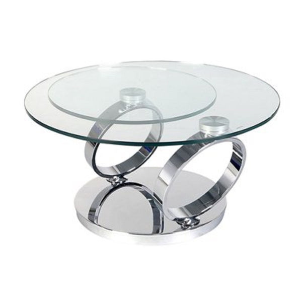 HomeRoots 32" Clear Glass Coffee Table with Silver Metal Base - Modern Round Design for Versatile Spaces 554290