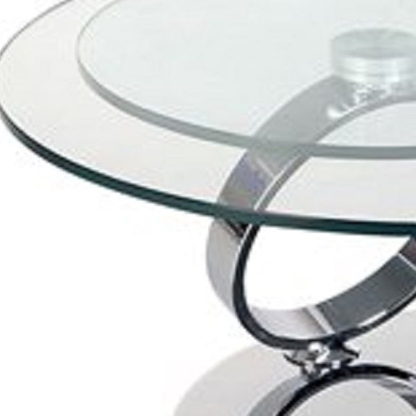 HomeRoots 32" Clear Glass Coffee Table with Silver Metal Base - Modern Round Design for Versatile Spaces 554290