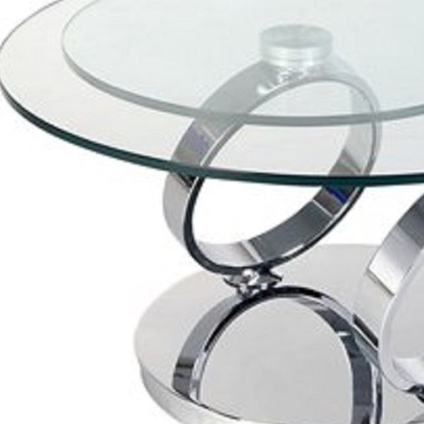 HomeRoots 32" Clear Glass Coffee Table with Silver Metal Base - Modern Round Design for Versatile Spaces 554290