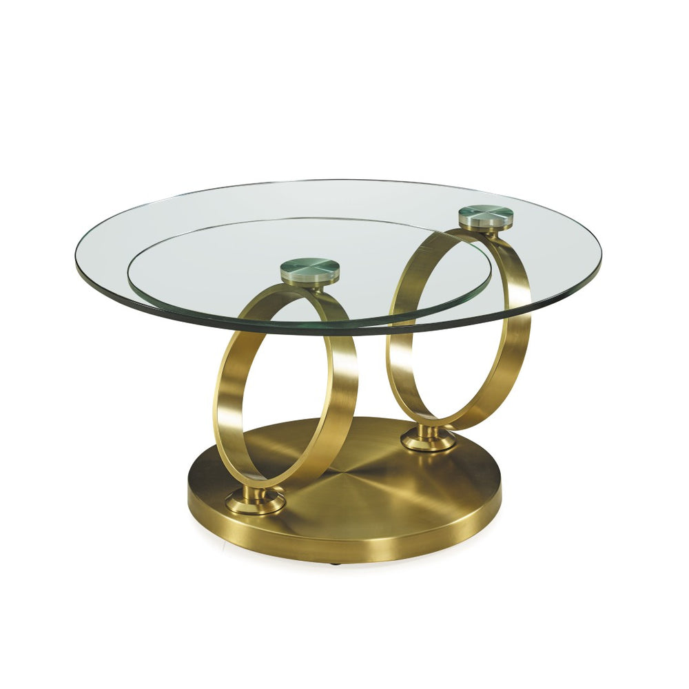 HomeRoots 32" Clear and Gold Glass Round Coffee Table - Modern Minimalist Design for Stylish Living Spaces 554291