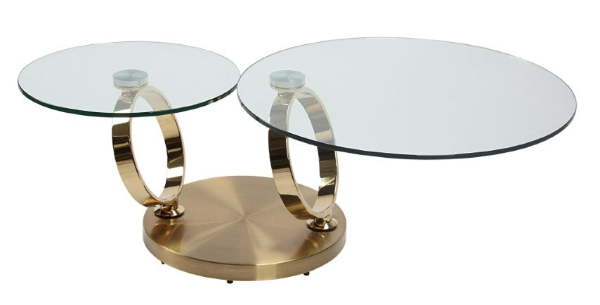 Homeroots 32" Clear And Gold Round Abstract Coffee Table - Stylish Glass Top With Durable Metal Frame For Any Room   554291
