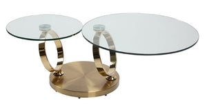 Homeroots 32" Clear And Gold Round Abstract Coffee Table - Stylish Glass Top With Durable Metal Frame For Any Room   554291