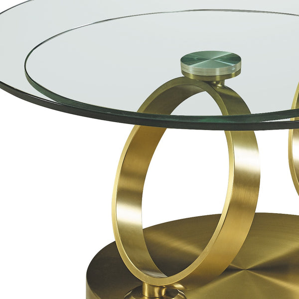 Homeroots 32" Clear And Gold Round Abstract Coffee Table - Stylish Glass Top With Durable Metal Frame For Any Room   554291