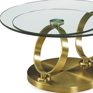 Homeroots 32" Clear And Gold Round Abstract Coffee Table - Stylish Glass Top With Durable Metal Frame For Any Room   554291