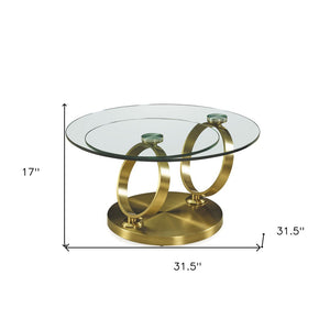 Homeroots 32" Clear And Gold Round Abstract Coffee Table - Stylish Glass Top With Durable Metal Frame For Any Room   554291