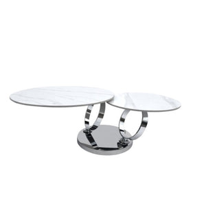 Homeroots 32" Stylish White And Silver Ceramic Tile Round Coffee Table - Modern Design For Your Living Room   554292