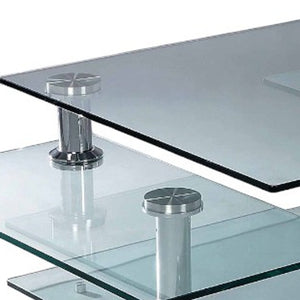 Homeroots 32" Clear And Silver Glass Metal Coffee Table With 3 Shelves – Stylish, Durable, Contemporary Design   554293