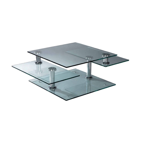 HomeRoots 32" Contemporary Clear Glass & Silver Metal Coffee Table with Multi-Level Shelves for Storage 554293