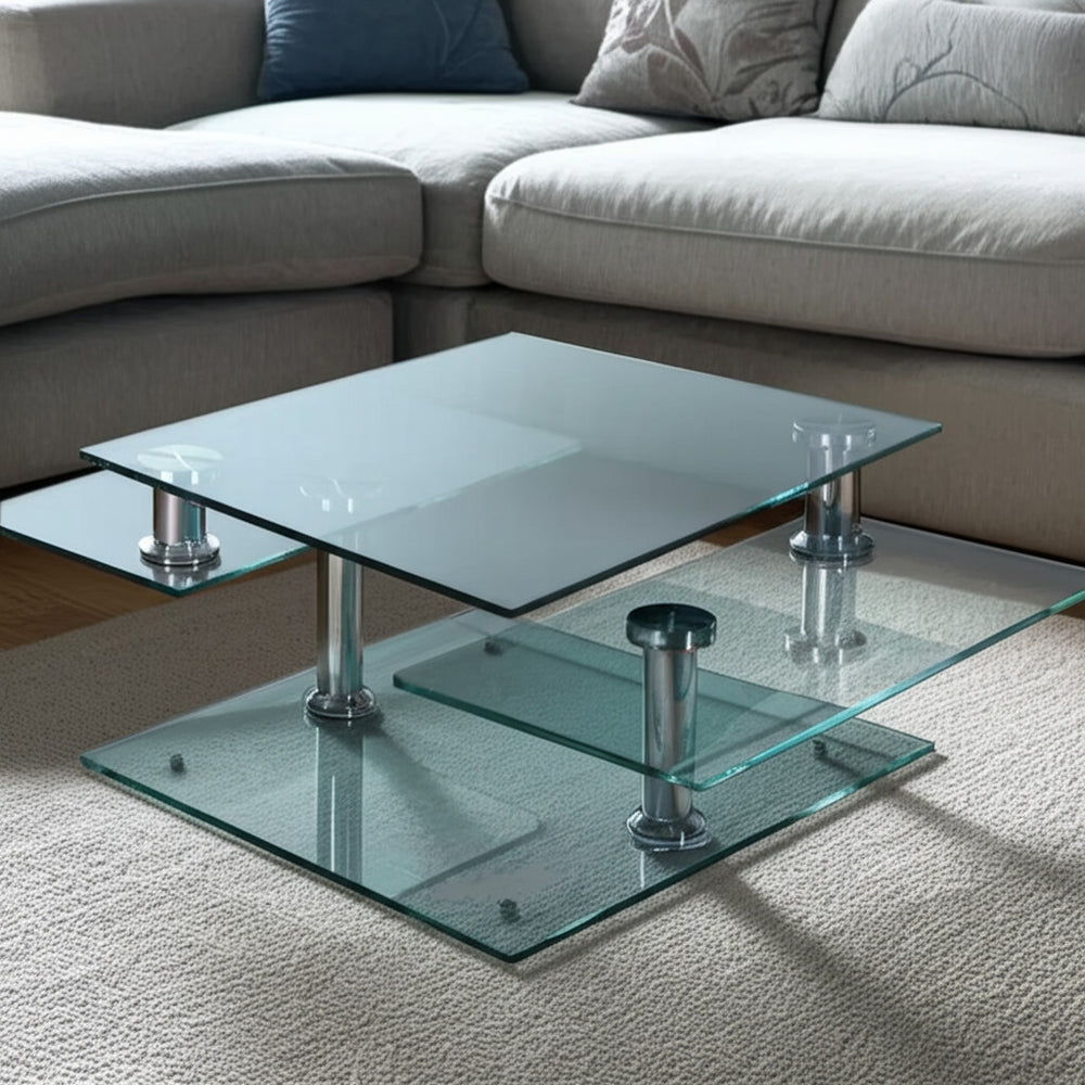 Homeroots 32" Clear And Silver Glass Metal Coffee Table With 3 Shelves – Stylish, Durable, Contemporary Design   554293