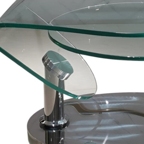 Homeroots 30" Clear Glass And Silver Metal Oval Abstract Coffee Table - Stylish Accent For Living Spaces   554294