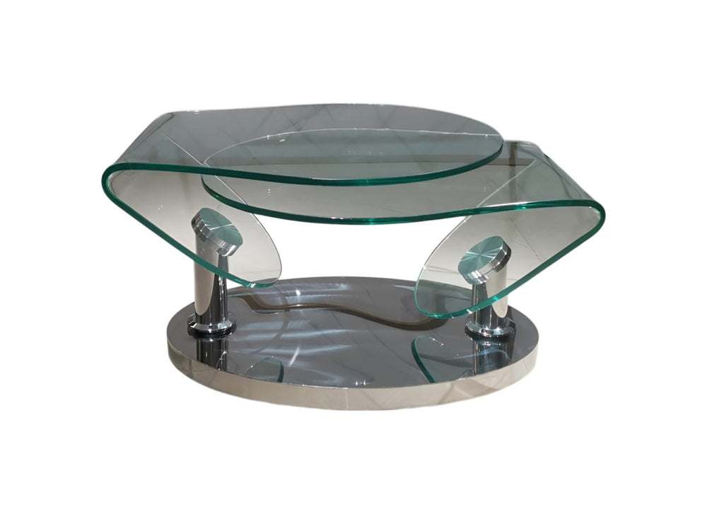 HomeRoots 30" Contemporary Oval Glass & Silver Metal Coffee Table – Stylish Centerpiece for Any Space 554294