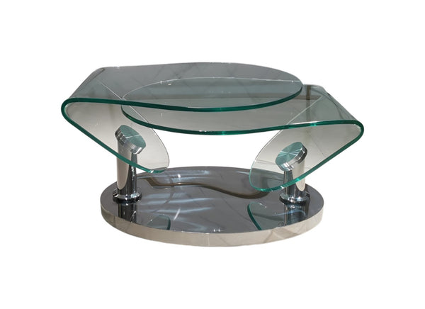 HomeRoots 30" Contemporary Oval Glass & Silver Metal Coffee Table – Stylish Centerpiece for Any Space 554294