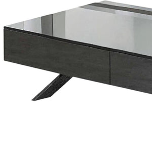 HomeRoots 28" Contemporary Gray Glass & Silver Metal Mirrored Coffee Table with 2 Drawers for Elegant Storage 554295