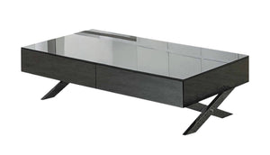 HomeRoots 28" Contemporary Gray Glass & Silver Metal Mirrored Coffee Table with 2 Drawers for Elegant Storage 554295