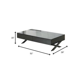 HomeRoots 28" Contemporary Gray Glass & Silver Metal Mirrored Coffee Table with 2 Drawers for Elegant Storage 554295