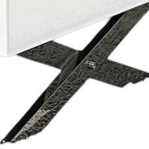 HomeRoots 28" White and Silver Glass Coffee Table with Cross Legs, Two Drawers for Modern Living Spaces 554296