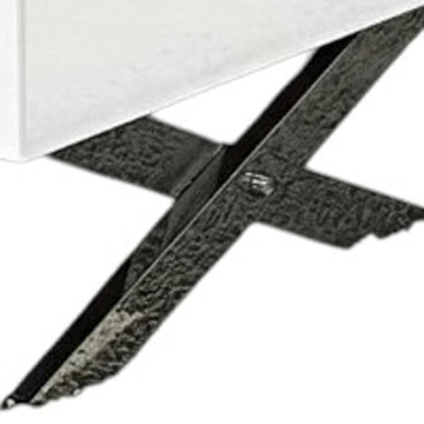 HomeRoots 28" White and Silver Glass Coffee Table with Cross Legs, Two Drawers for Modern Living Spaces 554296