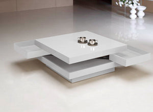 HomeRoots 32" White Wood Square Coffee Table - Modern Design with 2 Drawers for Stylish Storage & Functionality 554298