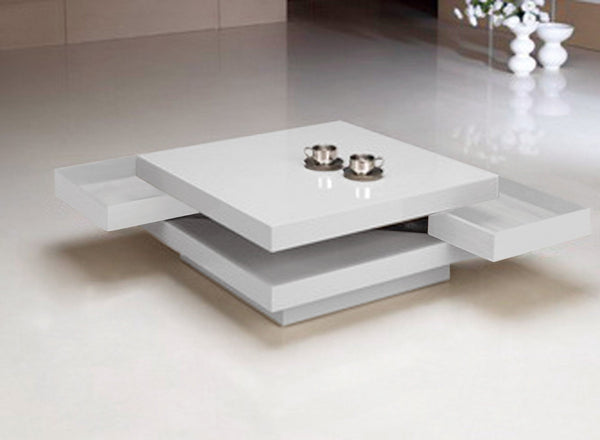 HomeRoots 32" White Wood Square Coffee Table - Modern Design with 2 Drawers for Stylish Storage & Functionality 554298