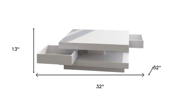 HomeRoots 32" White Wood Square Coffee Table - Modern Design with 2 Drawers for Stylish Storage & Functionality 554298