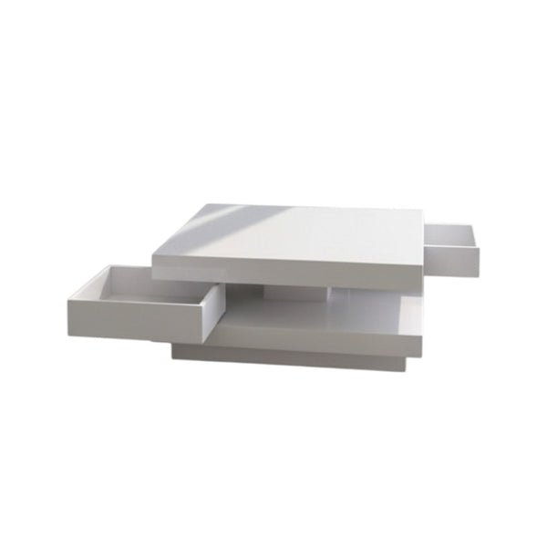 HomeRoots 32" White Wood Square Coffee Table - Modern Design with 2 Drawers for Stylish Storage & Functionality 554298