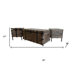 Homeroots Set Of Three Rustic Brown Wood And Metal Distressed Trunk Coffee Table & Stylish End Tables   554299