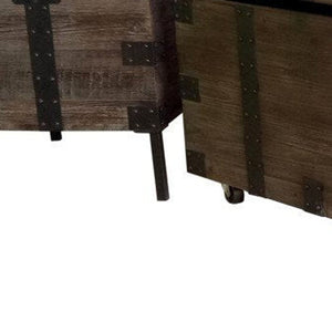 Homeroots Set Of Three Rustic Brown Wood And Metal Distressed Trunk Coffee Table & Stylish End Tables   554299