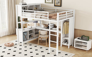 English Elm Metal Loft Bed With L-Shaped Desk & Ample Storage - Full-Size Heavy Duty Bed For Kids & Teens W1580S00067