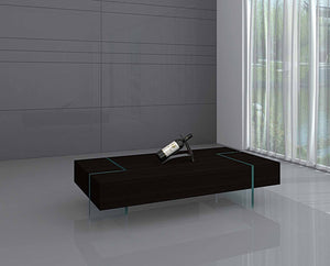 Homeroots 53" Modern Black And Clear Wood And Glass Sled Coffee Table - Stylish Accent For Living Room Or Office   554300
