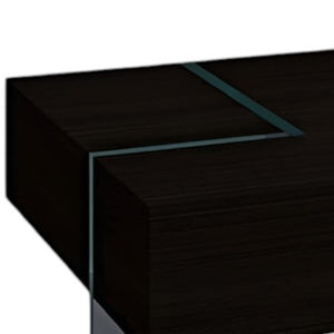 Homeroots 53" Modern Black And Clear Wood And Glass Sled Coffee Table - Stylish Accent For Living Room Or Office   554300